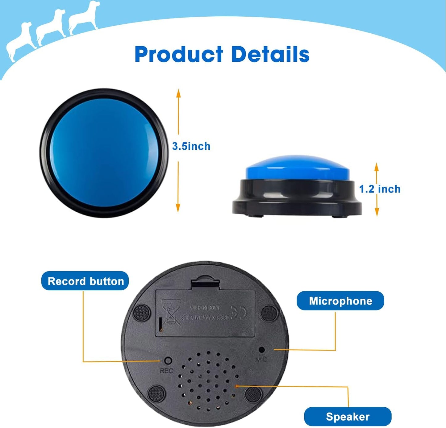 Durable ABS plastic recordable buzzer set for interactive puppy and cat training.