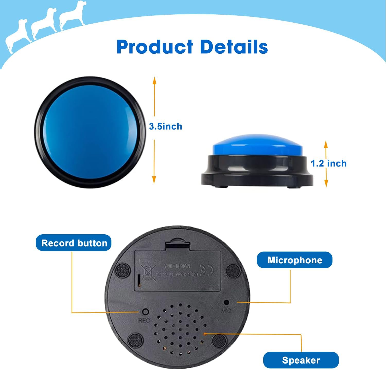 Durable ABS plastic recordable buzzer set for interactive puppy and cat training.