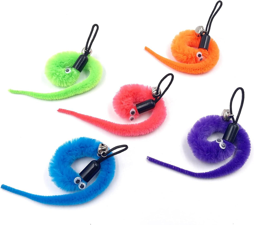 Cat toy attachments showing the black string and small bell details