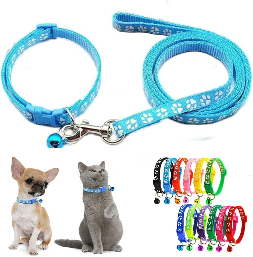 Green xs Dog Collar Leash Set, Puppy Collar Girl Reflectived Paw Print for XXS Xs Small Dog Cat Pet Animal Litter Tiny Kitten Boy Girls - Image 11