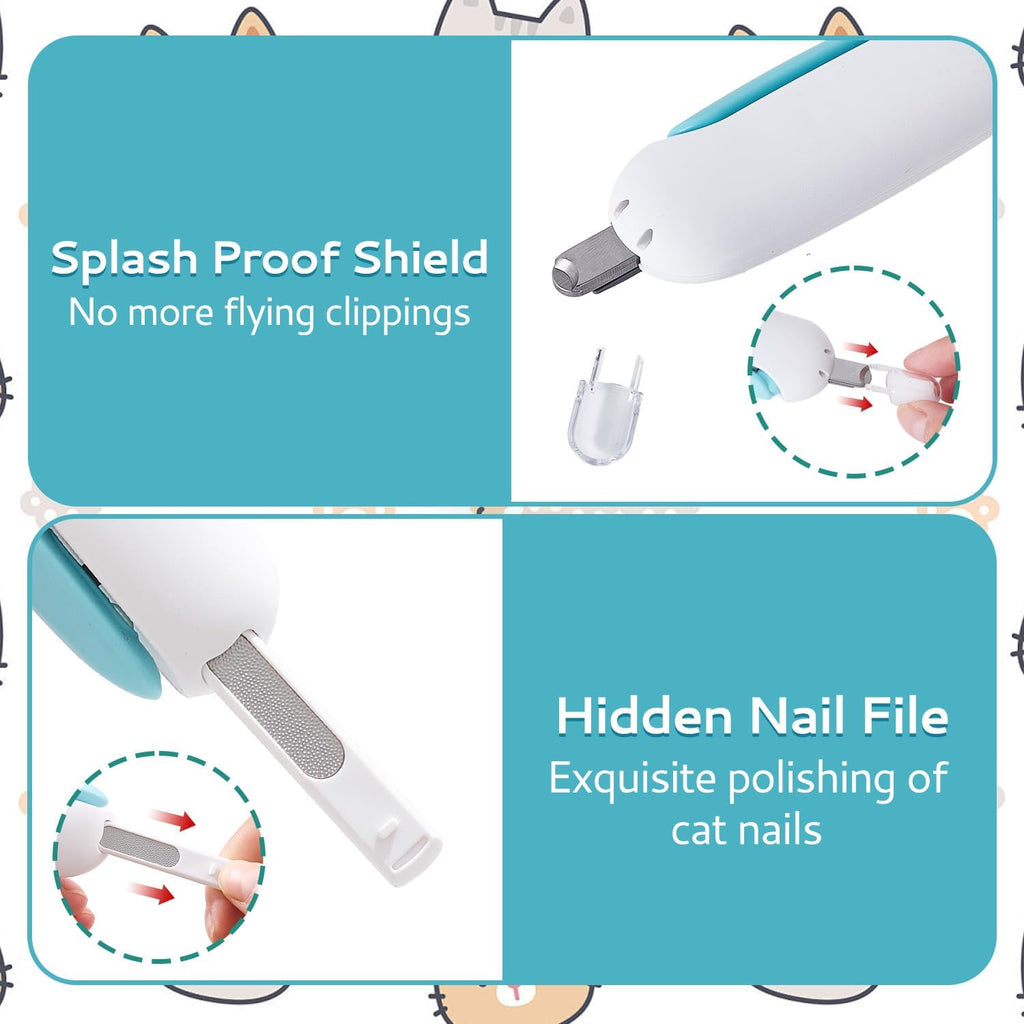 Side profile of the premium pet grooming tool displaying the transparent anti splash nail collection shield