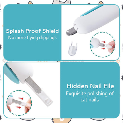 Side profile of the premium pet grooming tool displaying the transparent anti splash nail collection shield