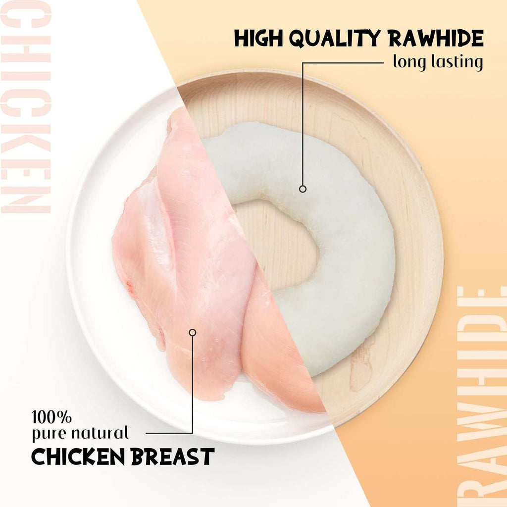 Close up of Asmpet chicken wrapped dog chew donut