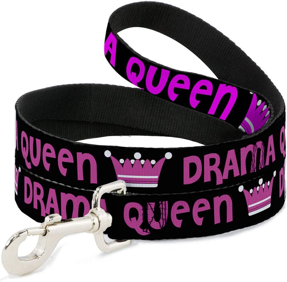 Buckle-Down Drama Queen pet leash front view showcasing black and fuchsia colors