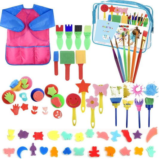 YZNlife kids sponge paint brushes 52 piece kit front view including foam rollers and stamps