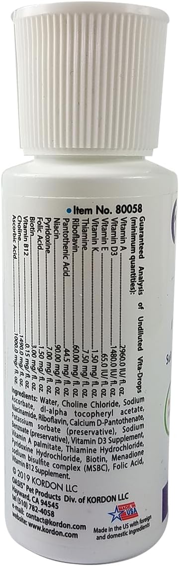Kordon Oasis Vita Drops liquid multivitamin supplement bottle label details