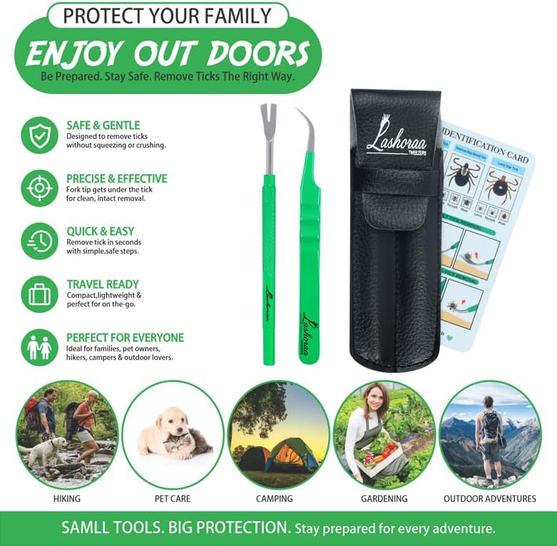 Pocket sized tick identification card included in the tool kit