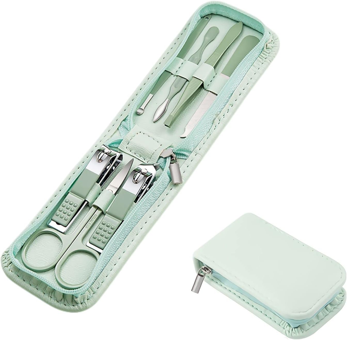 Nemibad 7 piece manicure pedicure set with mint green case