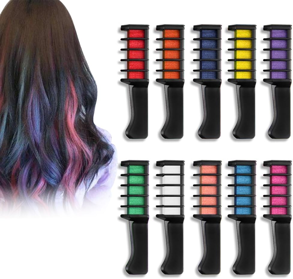 VidFair Festive Fun hair chalk combs set front view with 10 colors
