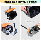 Authentic imported pet poop scooper kit with thirty five included waste bags displayed.