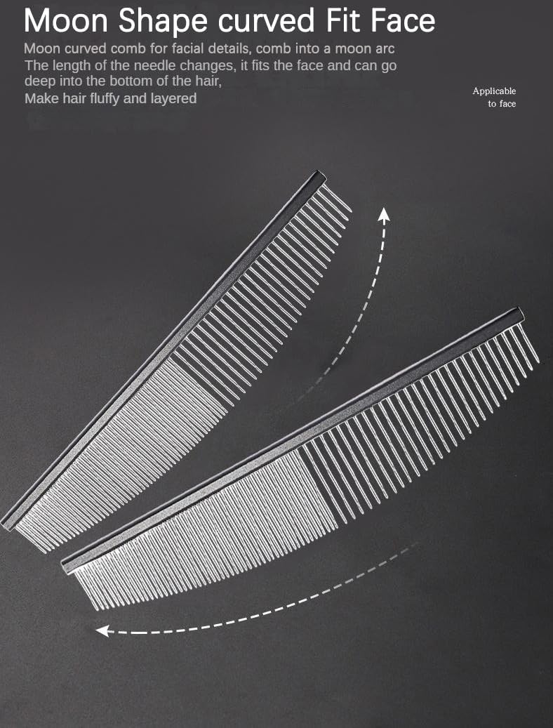 Hand holding curved professional dog grooming comb