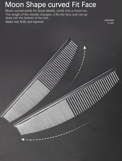 Hand holding curved professional dog grooming comb