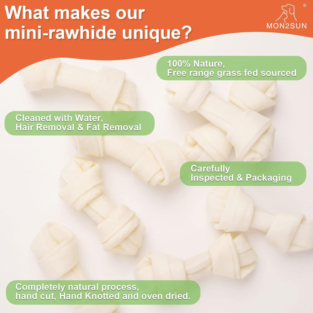 MON2SUN 2.5 inch mini rawhide bones for small dogs
