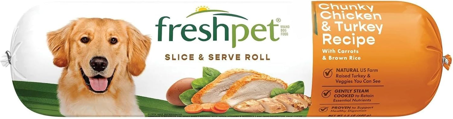 Slice and serve dog food roll texture close up
