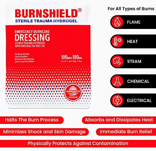 Individual 4x4 sterile foil pouch of Burnshield hydrogel cooling pad.