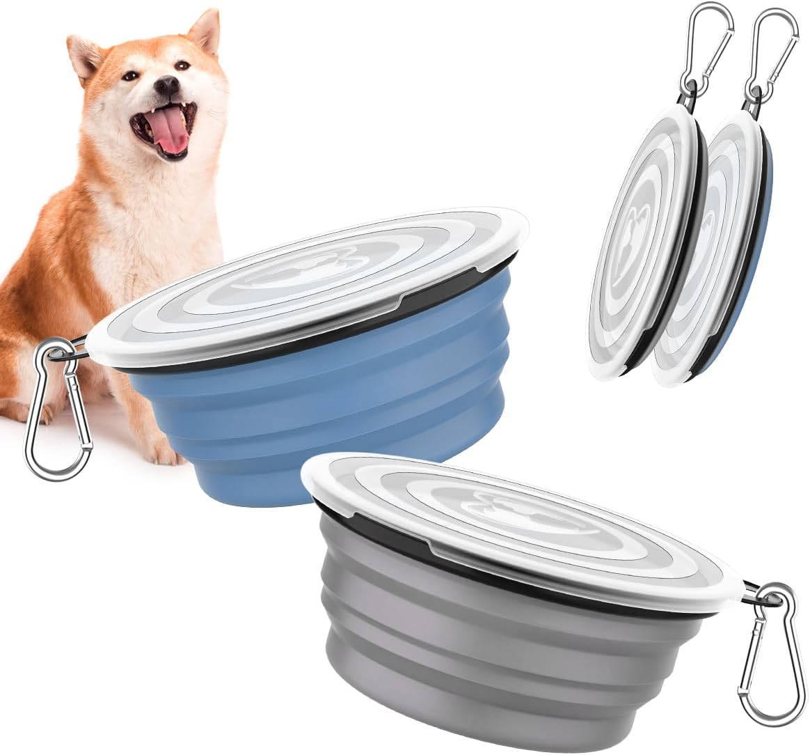 Pawaboo Collapsible Dog Bowls 2 Pack, Silicone Feeding Watering Bowls with Lids & Carabiners for Dogs Cats, Portable Collapsable Water Feeder Food Bowl for Walking Traveling Home Use, VioletTurquoise - Image 9