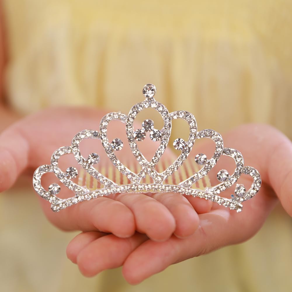 JWICOS Mini Princess Comb front view showing silver crystal rhinestone tiara design.
