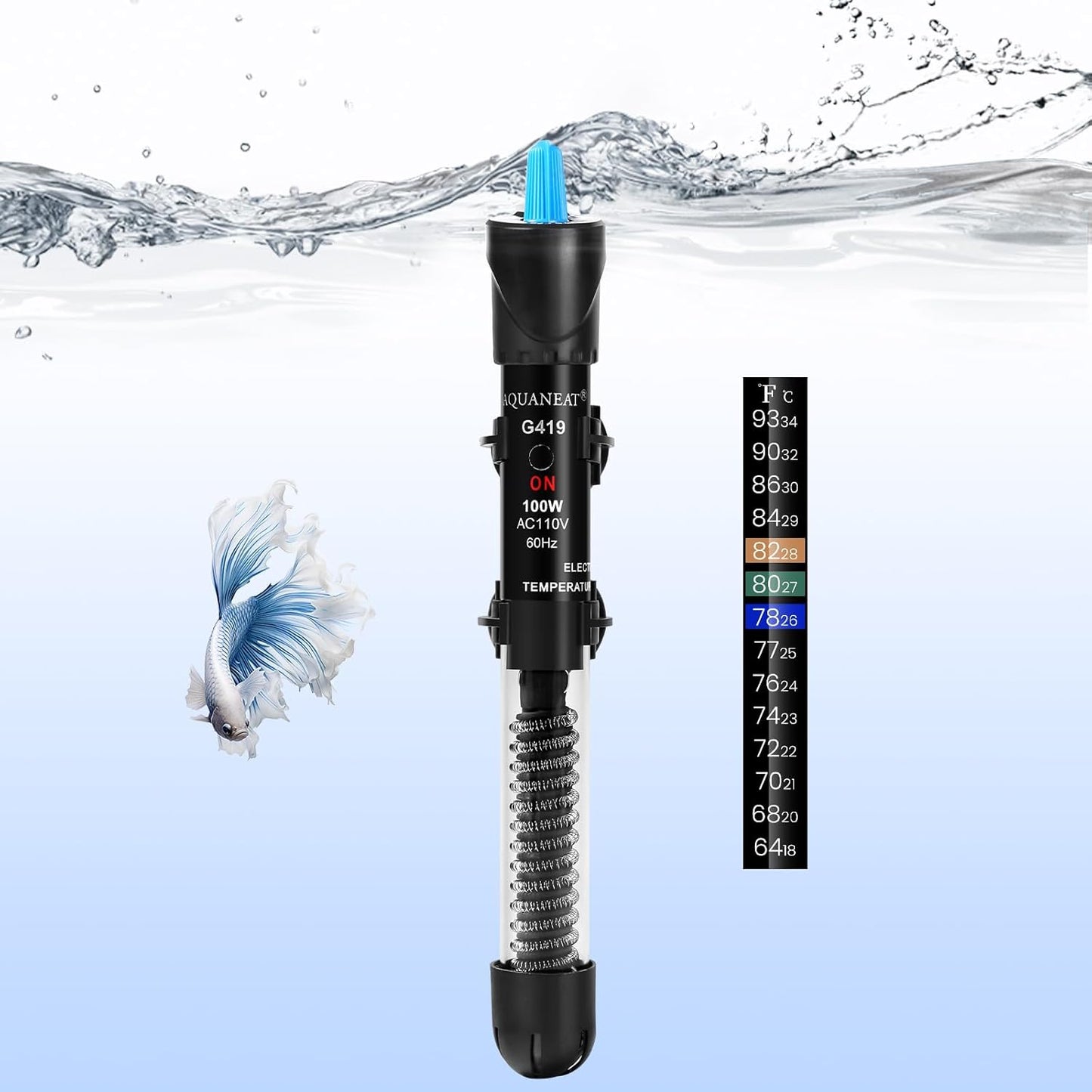 AQUANEAT Aquarium Heater, 50W Fish Tank Heater, Adjustable Submersible Water Thermostat with Thermometer - Image 10