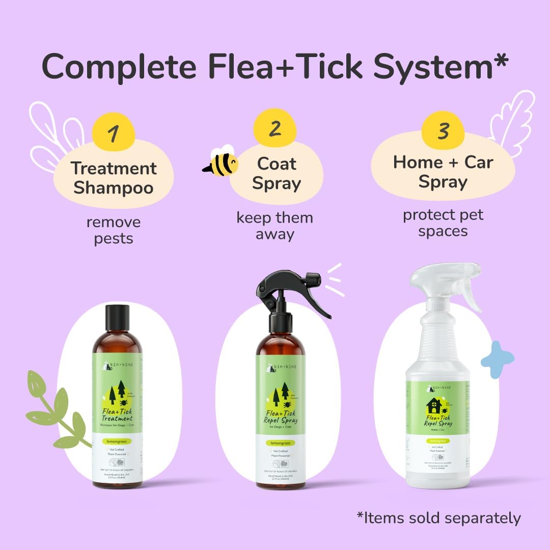 kin+kind Natural Flea and Tick Prevention for Dogs & Cats, Non-Greasy Coat Spray, Lemongrass, Vet-Formulated, 12 fl oz - Image 9