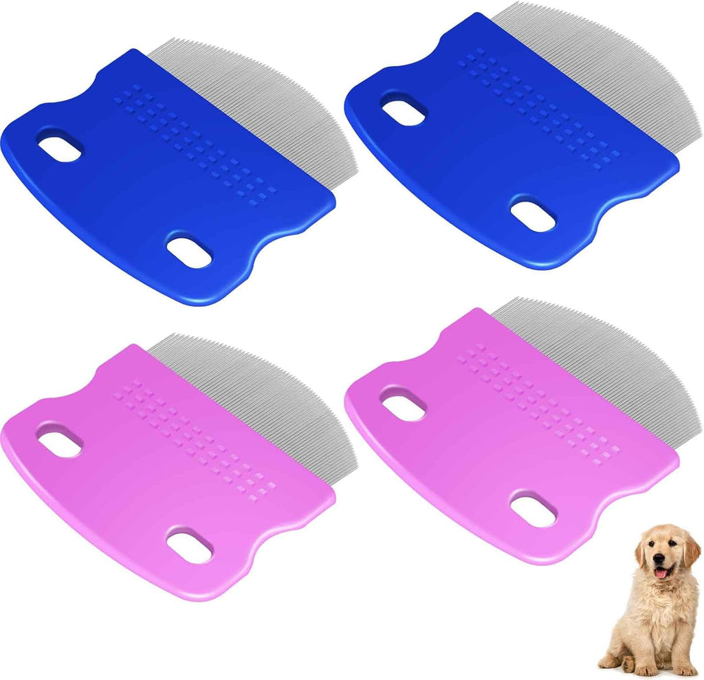 Petangel Stainless Steel Pet Eye Comb four pack front view showing blue grooming tools.