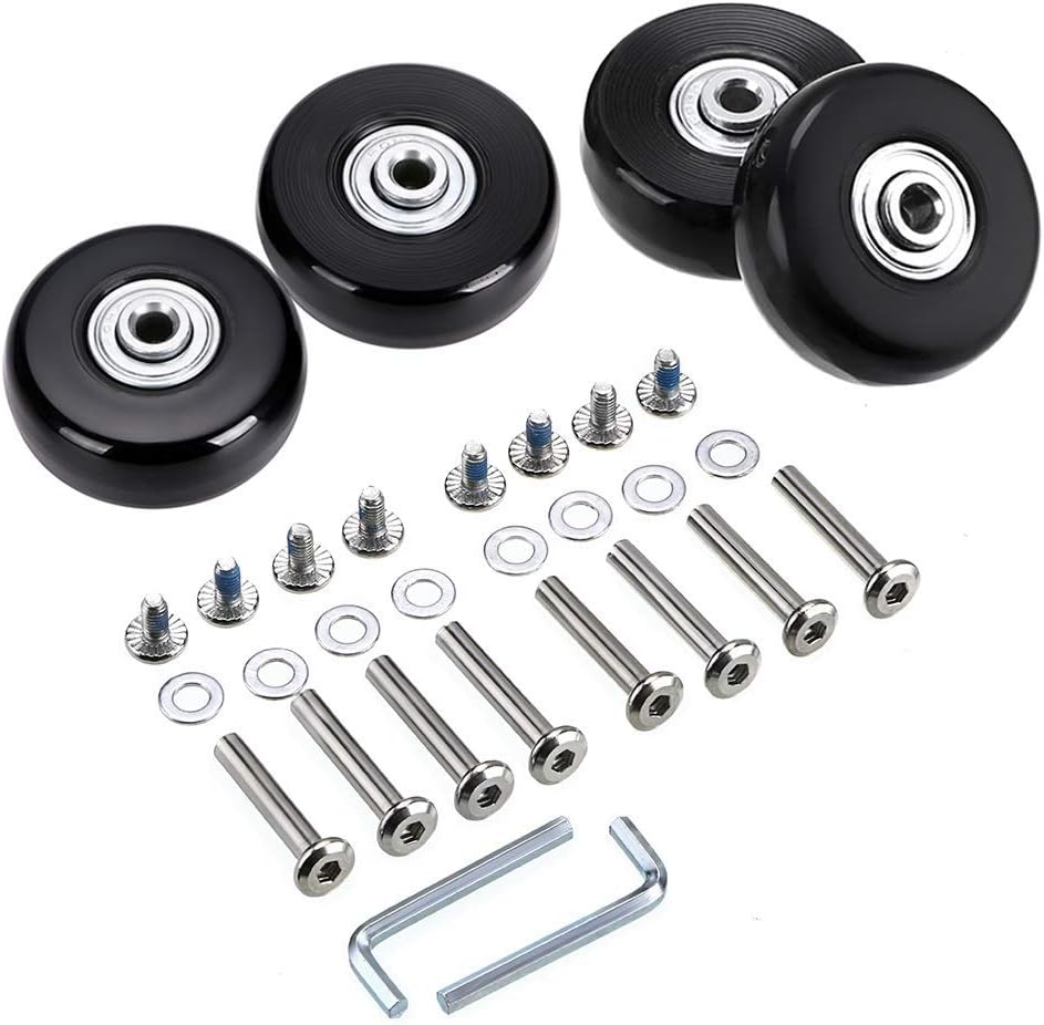OwnMy hardware package detailing different sizes of replacement axles for single wheel suitcases.