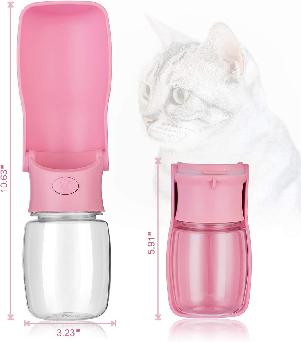 Pink AIKIDS dog water dispenser being unfolded for outdoor hiking use.