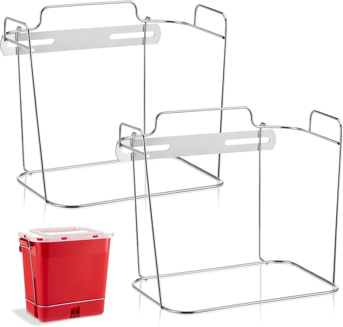 Shimeyao 2 Piece Wall Cart Sharps Bracket front view showing silver steel wire frame