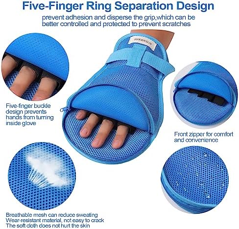 Anti-scratch safety gloves for elderly patients with rigid palm protection.