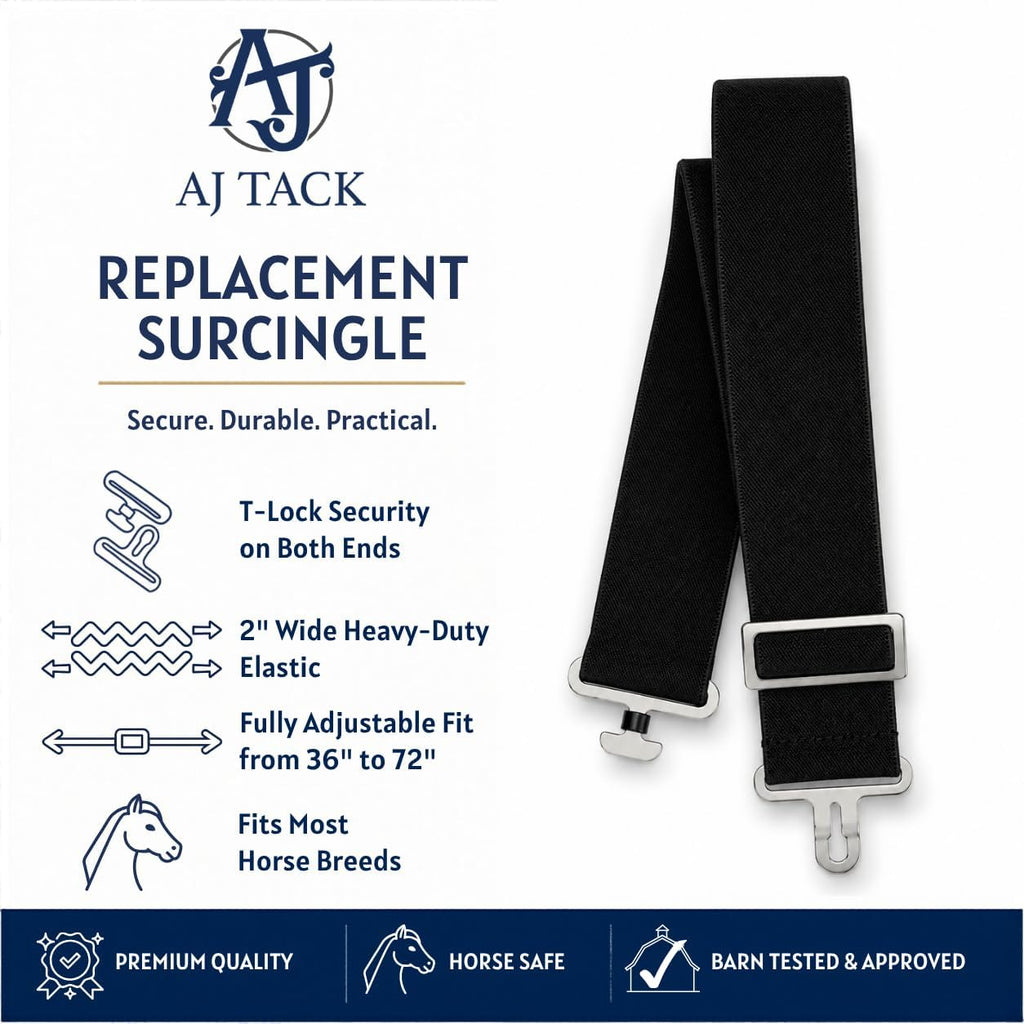 Close up of silver metal T lock surcingle buckles on AJ Tack replacement horse blanket strap