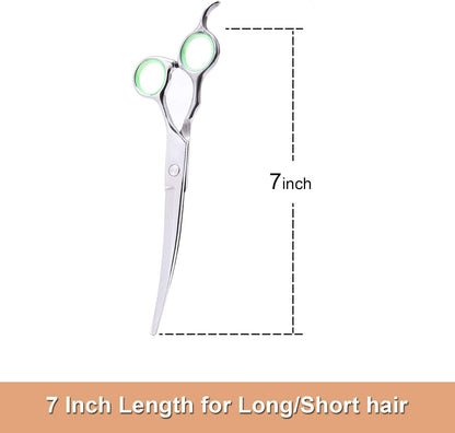 LovinPet professional curved dog shears close up of rounded blunt tip.