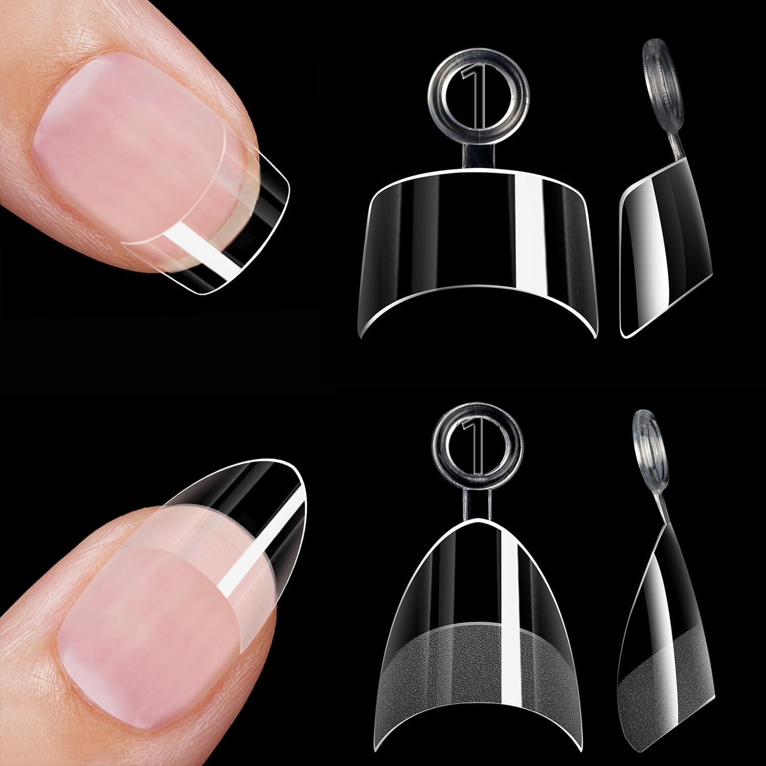 HWHUNO extra short half cover nail tips in almond and tapered square shapes for extensions