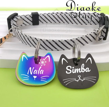 Diaoketags custom pet tags size comparison chart demonstrating suitable fit for small cats and mini dogs