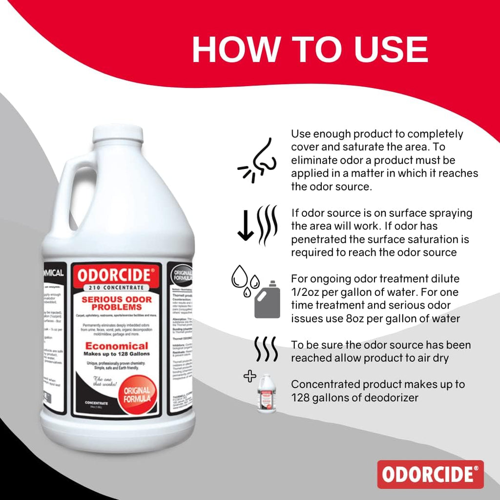 Odorcide 210 sixty four ounce container label details and instructions