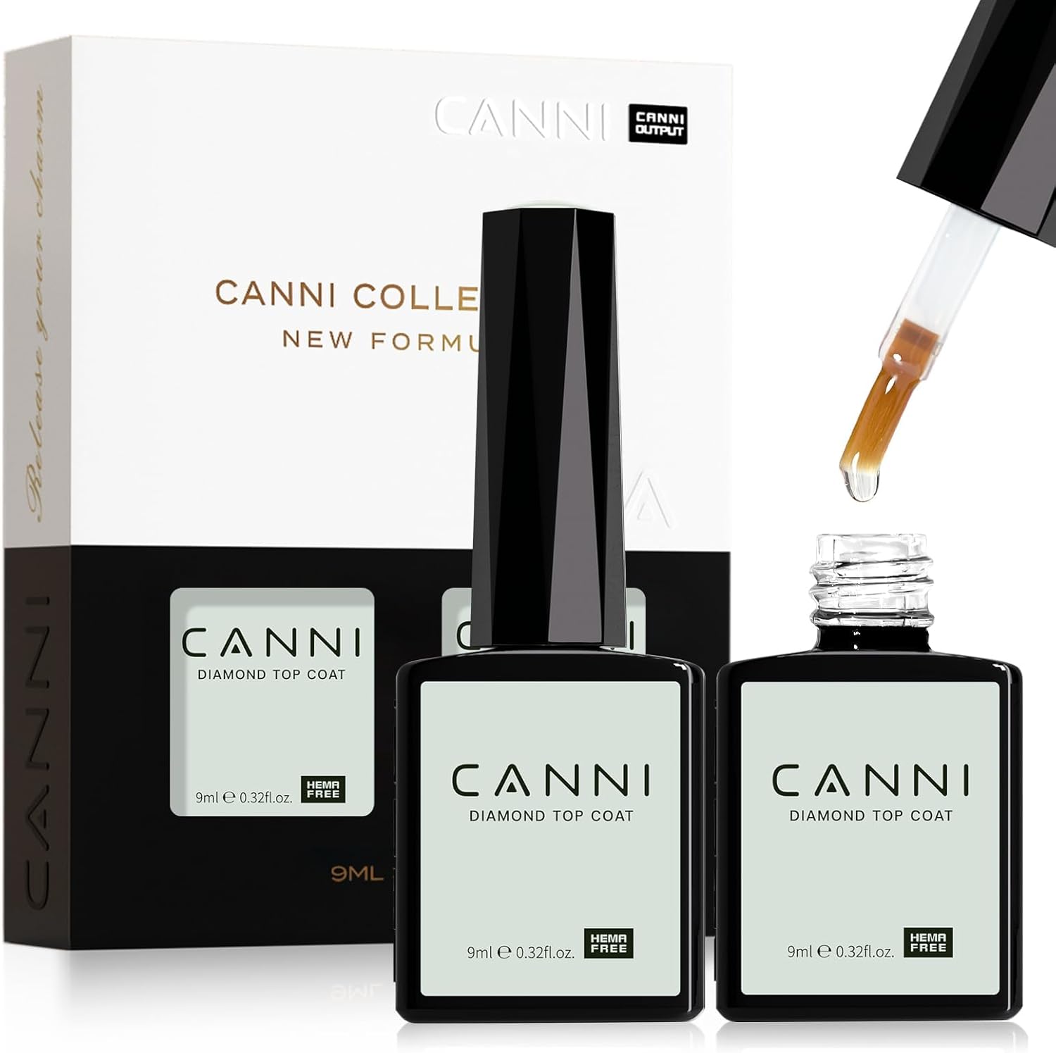 CANNI No Wipe Gel Top Coat twin pack front view of bottles.