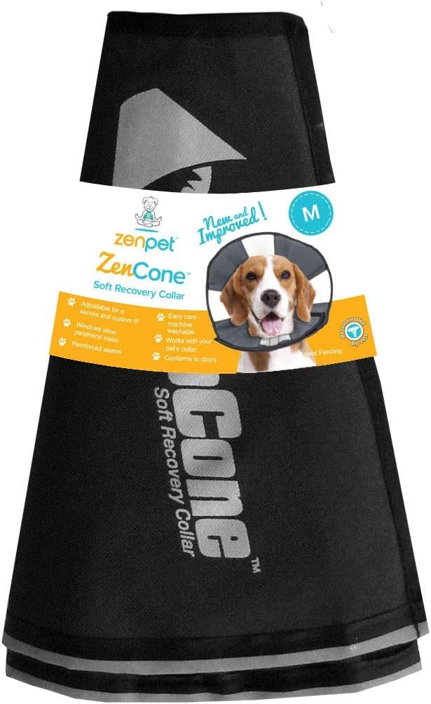 ZenPet soft canvas recovery cone showing clear peripheral vision windows