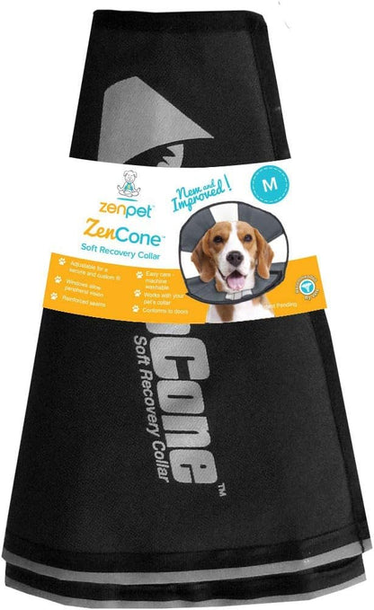 ZenPet soft canvas recovery cone showing clear peripheral vision windows