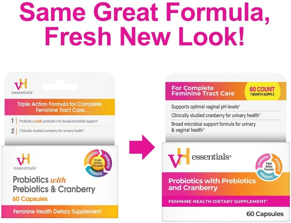 vH essentials feminine health supplement bottle back label and ingredients view