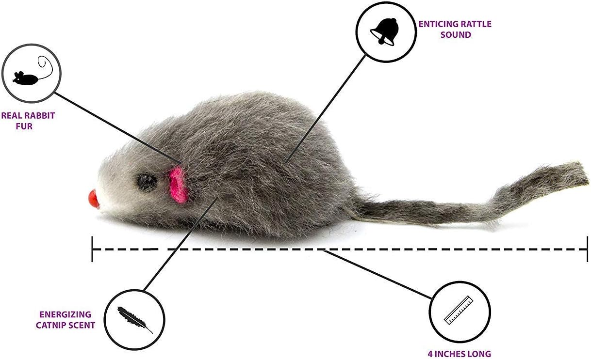 Axel Pets interactive feline mouse toys in black white and grey variants.