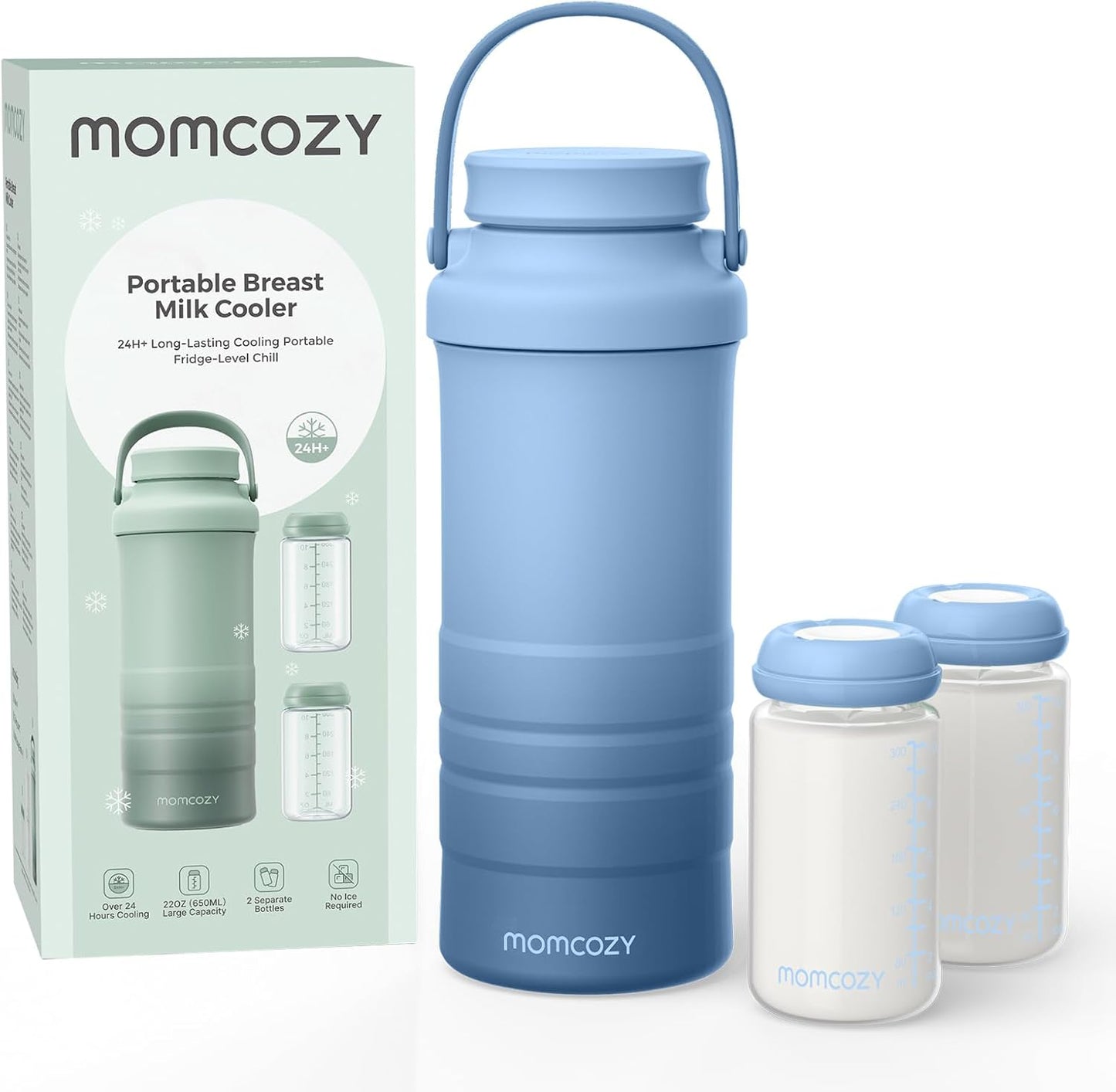 Momcozy portable breast milk cooler front view blue color