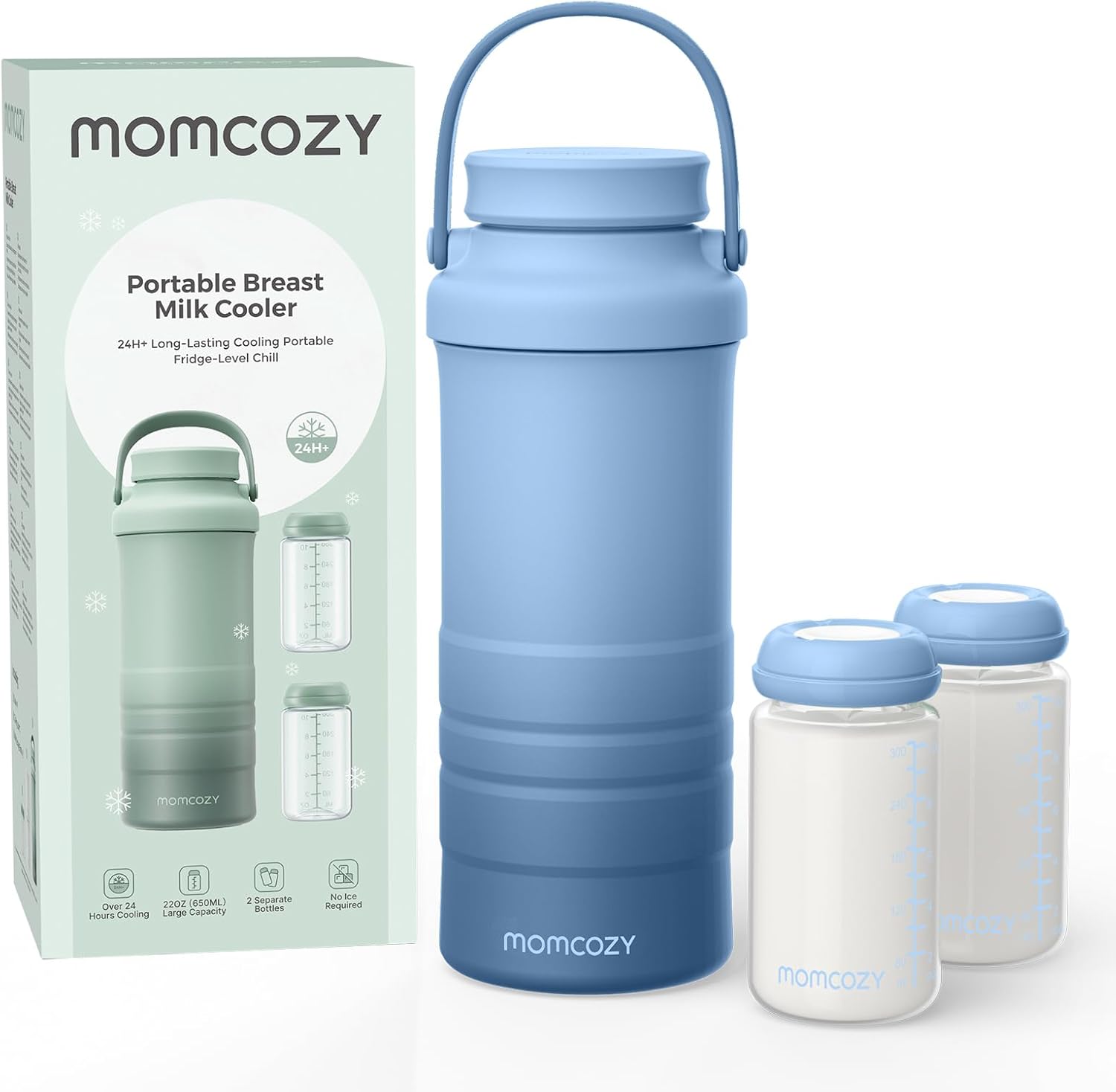 Momcozy portable breast milk cooler front view blue color