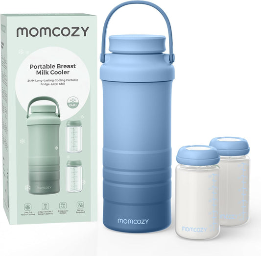 Momcozy portable breast milk cooler front view blue color