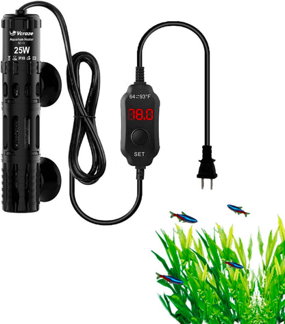 Vcraze 25W Submersible Aquarium Heater front view with LED display