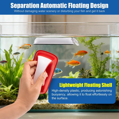 Ergonomic fish tank cleaning brush with strong N38 rare earth magnets for double sided scrubbing.