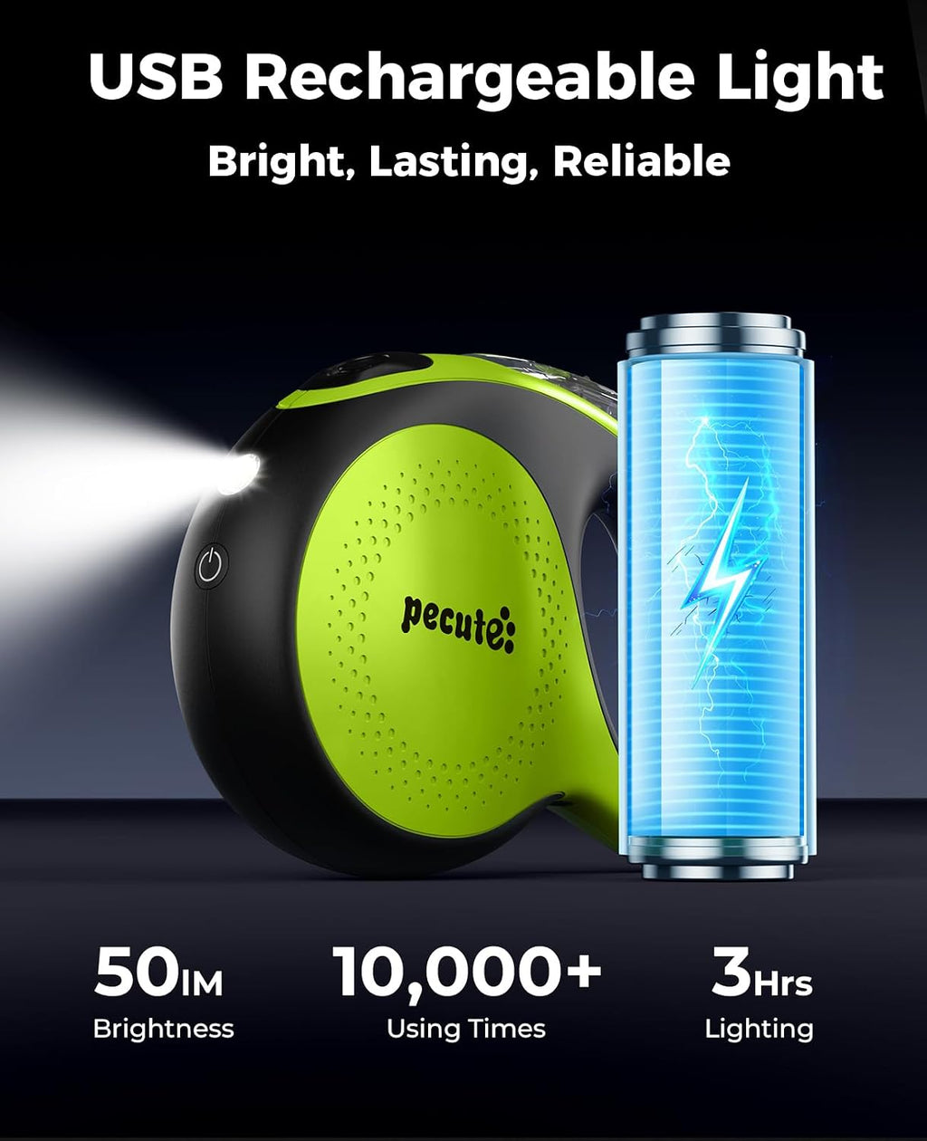 LED light illuminated on Pecute retractable pet leash