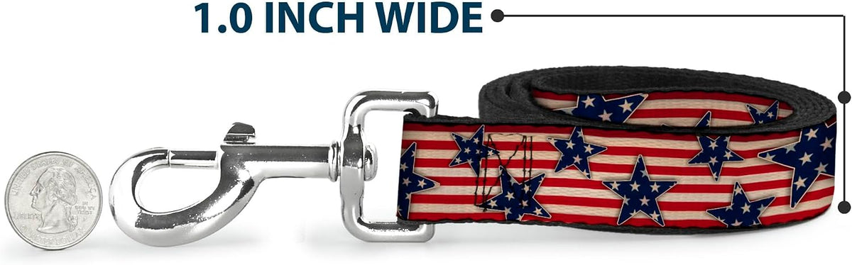 Lifestyle view of the patriotic Americana patterned pet leash ready for walking