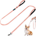PuppyDoggy reflective double handle dog leash pink front view showcasing the heavy duty swivel hook.