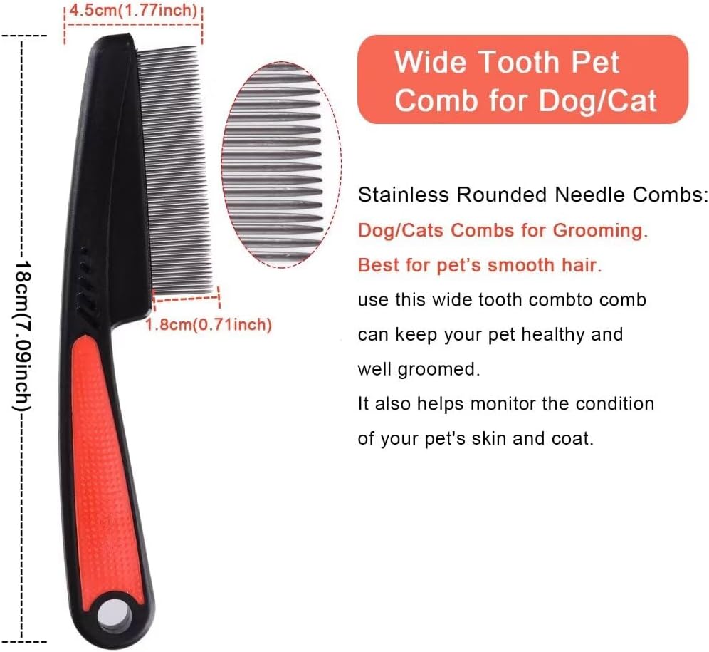 2 Pieces Fine Tooth and Wide Tooth Dog Grooming Comb - Rubber Handle Hair Comb for Small Dogs & Cats with Flea and Tick Removal (2PCS, Black Red) - Image 7