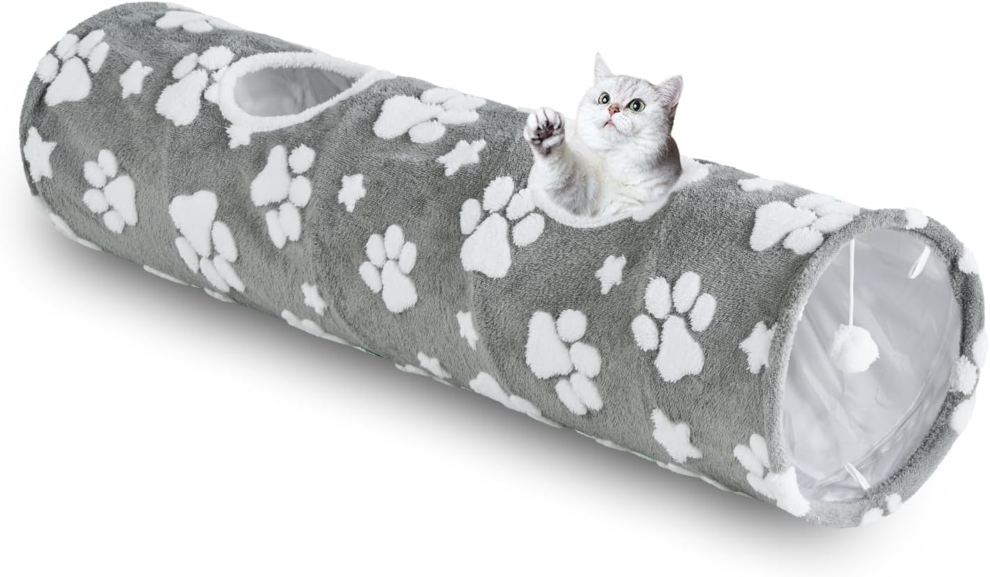 Bubble Cat Tunnel for Indoor Cats, Round Peekaboo Cave Toy with Dangling Balls, Donut Tunnel Bed with Circle Mat for Puppy Kitten Rabbit, Cream White - Image 12
