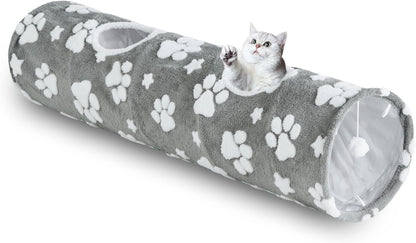 Bubble Cat Tunnel for Indoor Cats, Round Peekaboo Cave Toy with Dangling Balls, Donut Tunnel Bed with Circle Mat for Puppy Kitten Rabbit, Cream White - Image 12