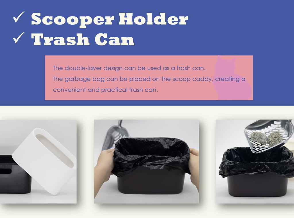 Top angle view of universal cat litter scoop storage caddy